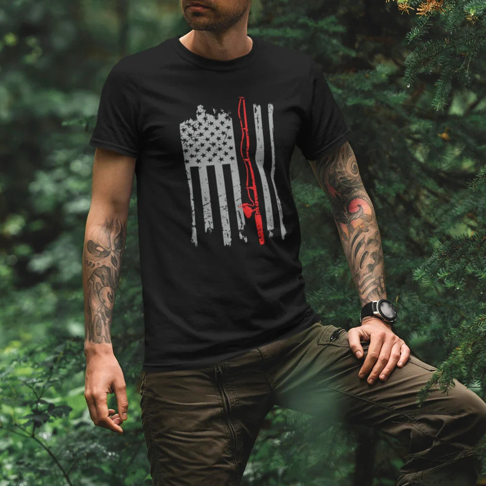 Fishing Rod American Flag Tee For Him