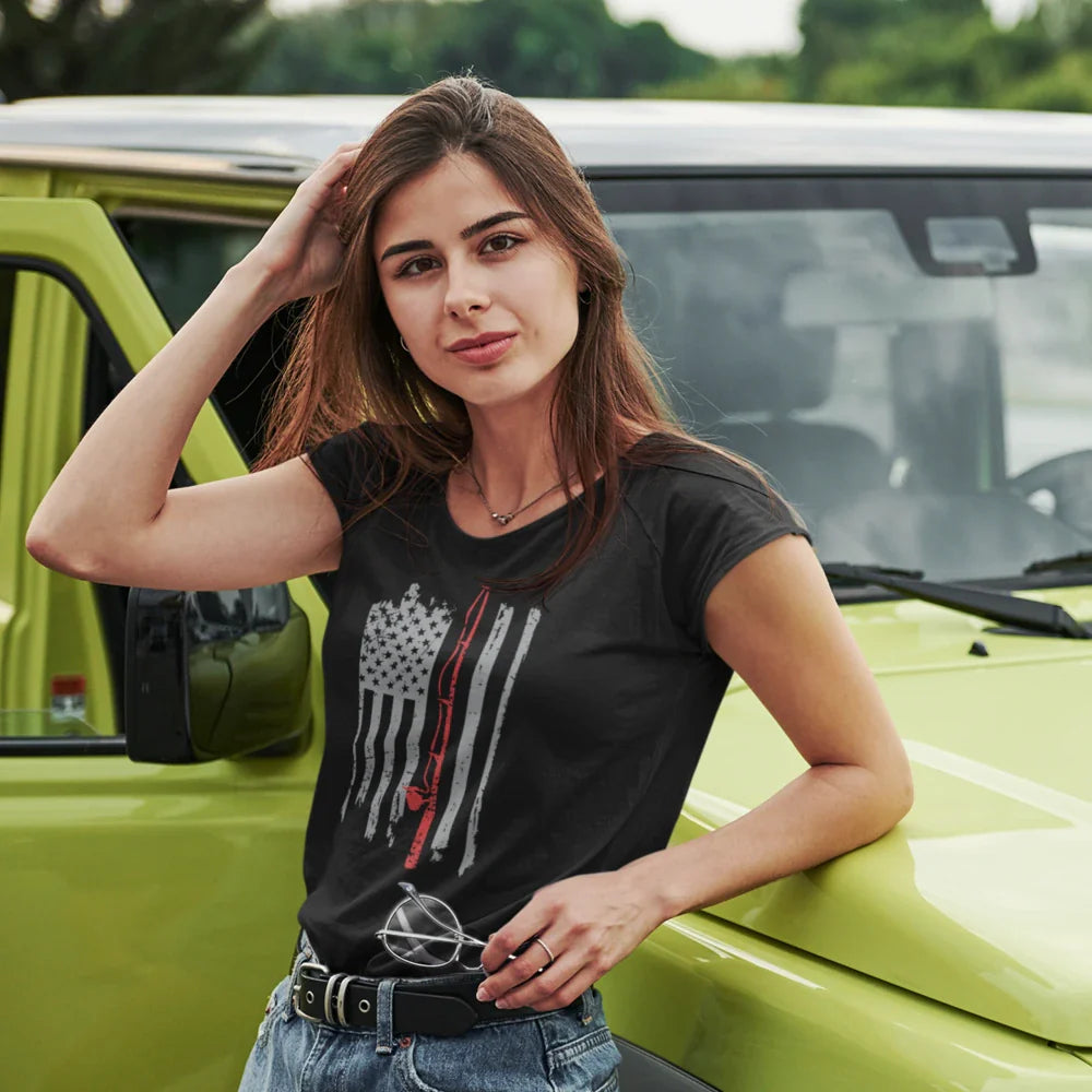 Fishing Rod American Flag Tee for Her